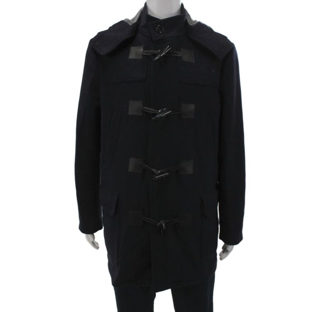 Michael Kors Mens Classic Black Wool Blend Overcoat Button Front Size L